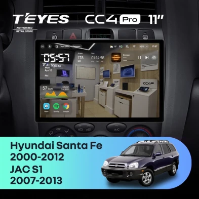 Штатная магнитола Teyes CC4 Pro 12/256 Hyundai Santa Fe SM (2000-2012) (11")