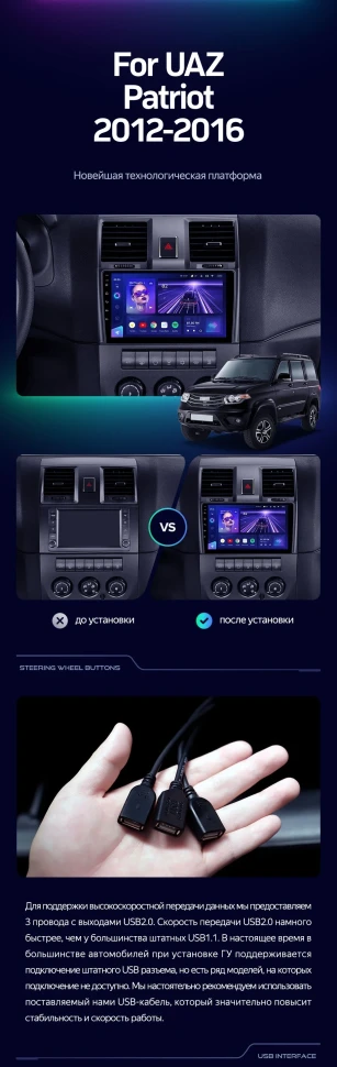 Штатная магнитола Teyes CC3 4/64 UAZ Patriot (2012-2016)